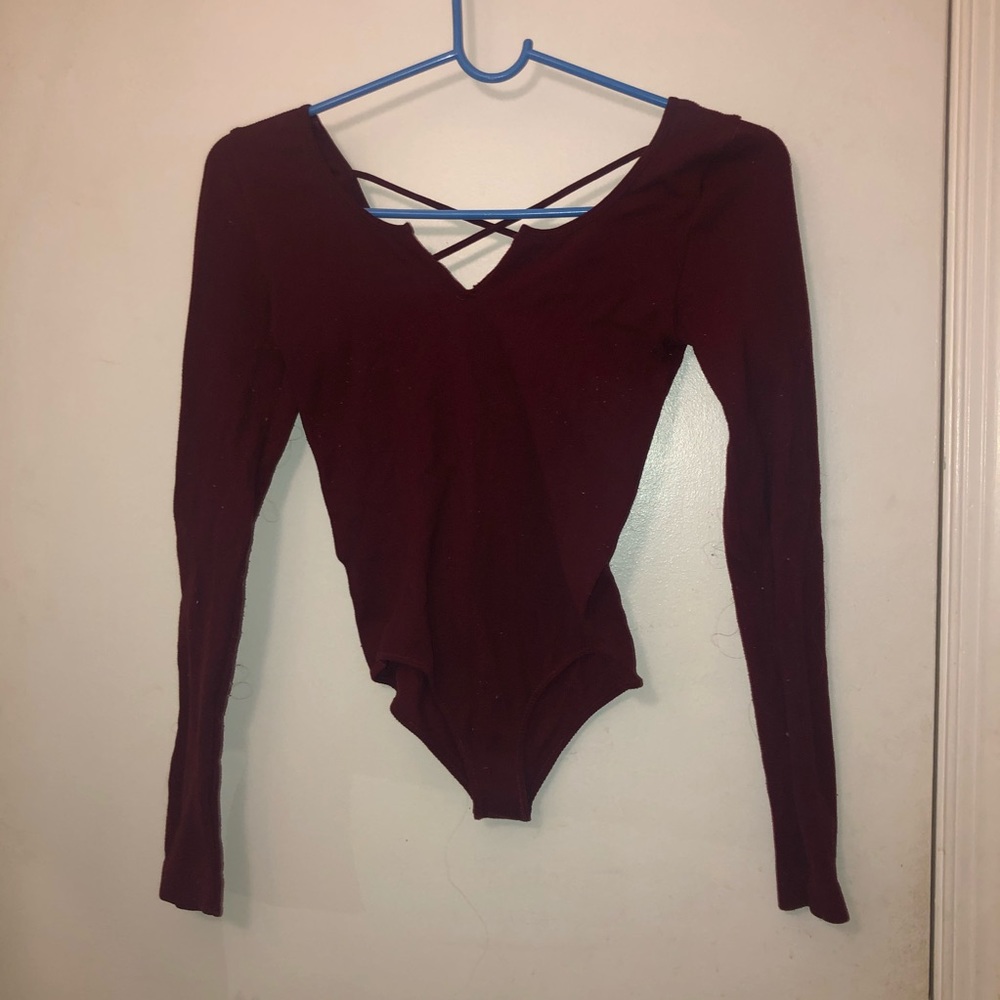 Burgundy Open Back Bodysuit